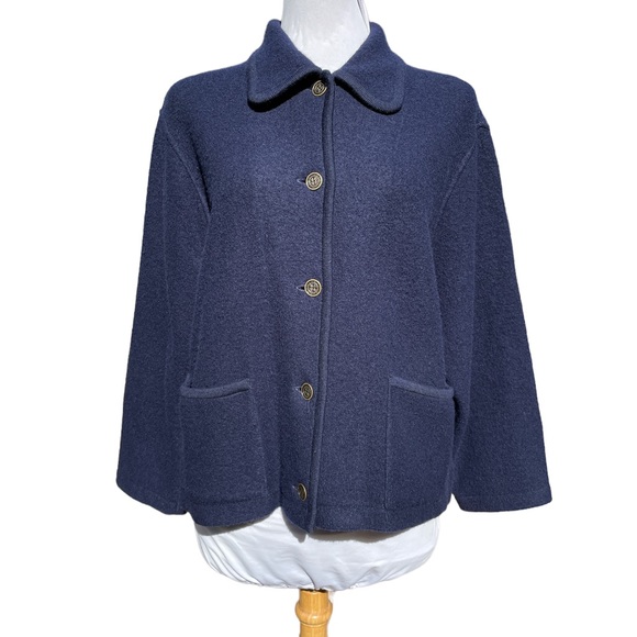 Cambridge Dry Goods Classic Preppy Sweater Cardigan Blue Pockets Brass Buttons - Picture 3 of 16